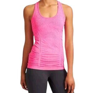 Athleta Fastest Track Racerback Tank Top M‎ Heathered Neon Pink Ruched